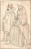 Study of a lady and gentleman in winter clothes label QS:Len,"Study of a lady and gentleman in winter clothes" label QS:Lpl,"Studium mężczyzny i kobiety w strojach zimowych" label QS:Lnl,"Studie van een man en vrouw in winterkleding" circa 1625 date QS:P,+1625-00-00T00:00:00Z/9,P1480,Q5727902 . Pen in brown over graphite or black chalk. 12.6 × 7.9 cm (4.9 × 3.1 in). Cambridge, Fitzwilliam Museum.