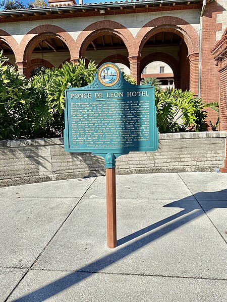 File:Historical Marker, Ponce de Leon Hotel, Flagler College, King Street, St. Augustine, FL.jpg