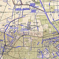 Serie di mappe storiche per l'area di Abu al-Fadl, Ramle (anni '40 con sovrapposizione moderna).jpg