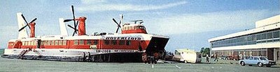 One of Hoverlloyd's four SR.N4 hovercraft (Sir Christopher) at the Ramsgate Pegwell Bay Hoverport in the 1970s Hoverlloyd.jpg