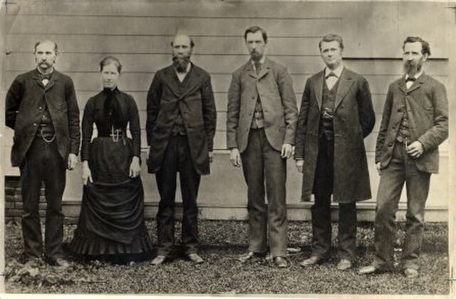 Faculty in 1883 (Left to Right): E. E. Grimm, Professor of Agriculture; Ida Callahan, Assistant Professor of English; B. L. Arnold, President; B. J. H