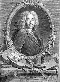 Jean-Baptiste Oudry, etching made by his wife, Marie-Marguerite Froisse, after a painting by Nicolas de Largilliere. Jean-Baptiste Oudry.jpg