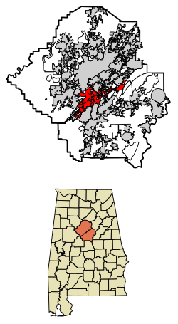 Jefferson County and Shelby County Alabama Incorporated and Unincorporated areas Hoover Highlighted 0135896.svg