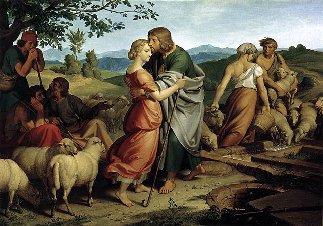 In Jacob encountering Rachel with her father's herd (1836), Joseph von Führich attempts to recapture the mood of Perugino and Raphael (Österreichische