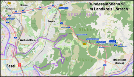 Karte A 98 im Landkreis Lörrach