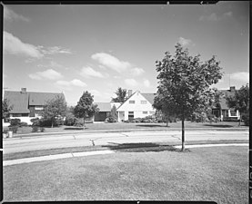 Homes in Levittown, the first mass produced suburb in the United States. Ownership of a house became one of the defining characteristics of the middle class, and mass produced suburbs like this helped meet demand.