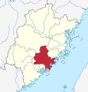 Locator map Quanzhou in Fujian (claimed hatched).svg