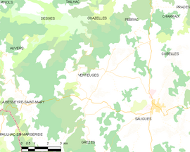 Mapa obce Venteuges