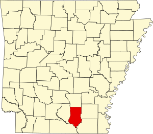 Mapa do Arkansas com destaque no Condado de Bradley