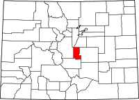 Map of Kolorado highlighting Teller County