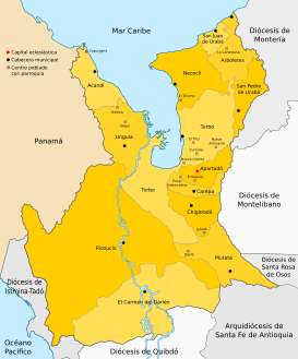 Mapa de la Diócesis de Apartadó, que cubre gran parte del Urabá