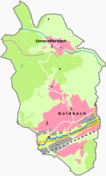 Gemeindegebiet mit Gemeindeteilen von Goldbach