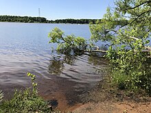 The shore of Mercer Lake and the park's golf courses across from it Mercer Lake Shore.jpg