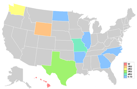 Map showing placements by state