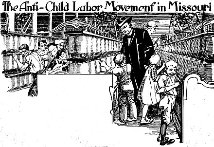 Missouri Governor Joseph W. Folk inspecting child laborers in 1906 in an image drawn by journalist Marguerite Martyn