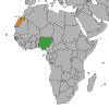 Location map for Nigeria and the Sahrawi Arab Democratic Republic.