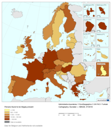 Eurostat: Non-EU citizens found to be illegally present in the EU-28 and EFTA, 2015 Non-EU citizens found to be illegally present in the EU-28 and EFTA, Eurostat 2015.png
