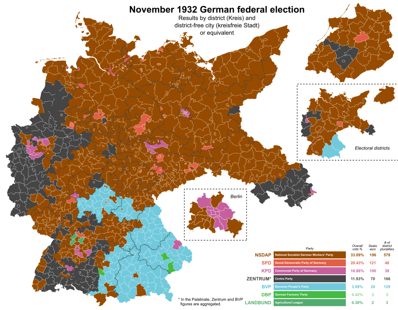 November 1932 German federal election by District - Simple.svg