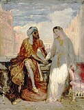 Otelo e Desdêmona em Veneza, 1850, óleo sobre madeira, 25 x 20 cm, Louvre, Paris. Outra obra inspirada em Shakespeare