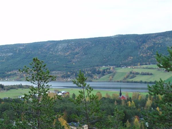 View of the village of Otnes and the lake Lomnessjøen