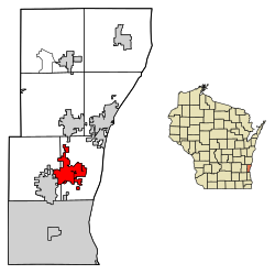 Location of Grafton in Ozaukee County, Wisconsin