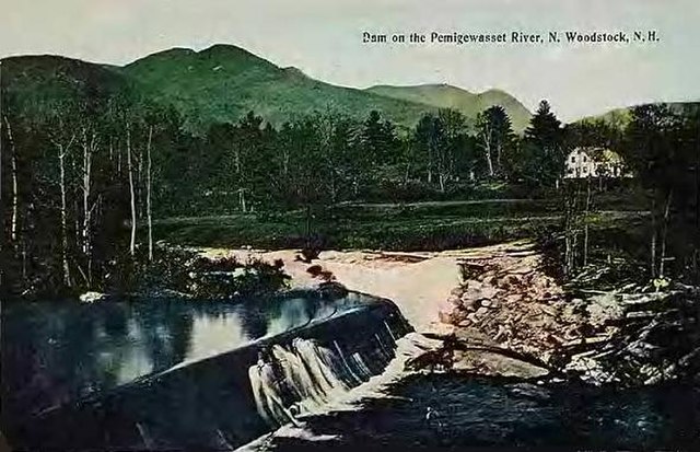 Dam on the Pemigewasset River in 1912, Woodstock, NH