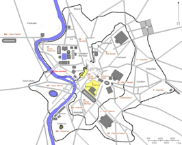Locatie van de Pons Aurelius (in rood)