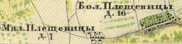 Деревня Плещевицы на карте 1860 года