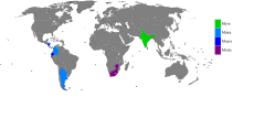 Land hvor Myra (grønt) er mye brukt