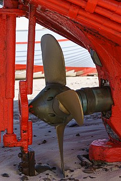 Propeller of beached fishing vessel