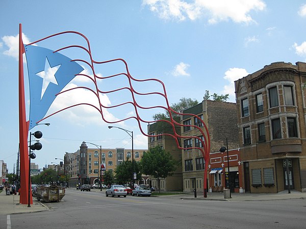 Puerto Rican metal flag at Division Street, Humboldt Park