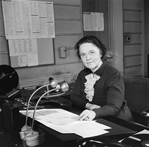 Radio announcer Ebba Jakobson-Lilius in a continuity unit, 1930s