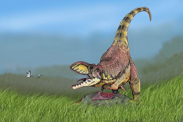 Restoration of Rajasaurus with prey