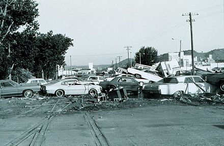 Cars thrown together by the 1972 flood