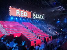 The Red and Black seating areas where contestants picked a colour at the Red or Black? Arena in series 1 Red or black arena.jpg