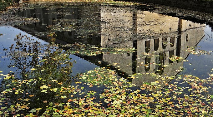 Reflection of Fontenay Abbey church, France