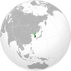 Territor i kontrolluar nga Republika e Koresë me ngjyrë të gjelbër të errët; Territori i pretenduar nga Koreja e Jugut me ngjyrë jeshile të lehtë