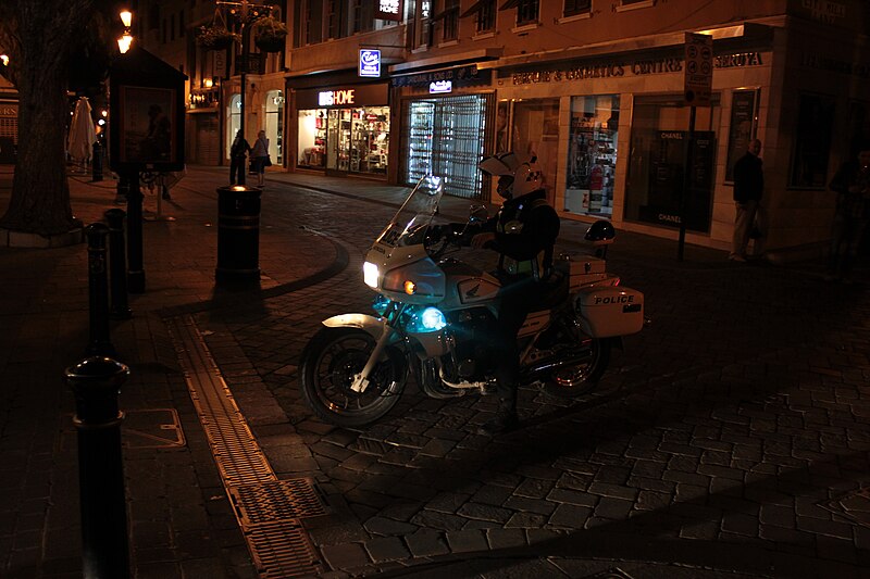 File:Royal Gibraltar Police motorcycle escorting awkward load thorugh narrow streets (1).JPG