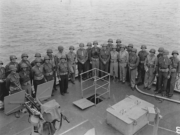 View of Lieutenant General Patton's Seventh Army staff aboard SS Monrovia, en route to Sicily, June/July 1943.