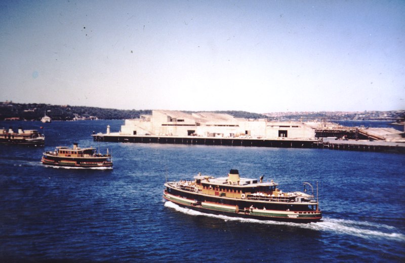 File:SYDNEY OPERA HOUSE under construction and ferries including BELLUBERA and KARINGAL 1962.tif