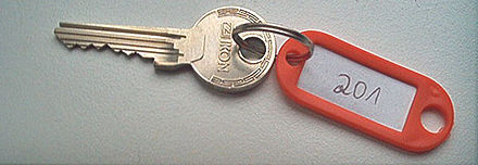 A key with a simple text label keychain
