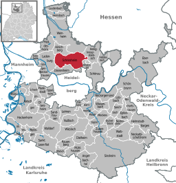 Läget för Schriesheim i Rhein-Neckar-Kreis