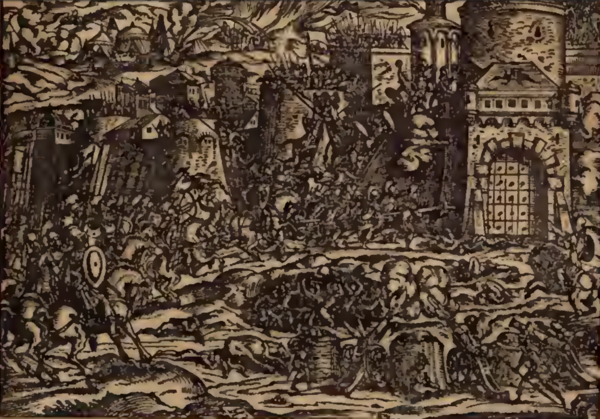 Siege of Krujë in 1466. Woodcut by Jost Amman, from Philipp Lonicer, Chronicorum Turcicorum, Frankfurt 1578