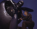 Servicing an engine of an A-20 bomber, Langley Field, Va.jpg