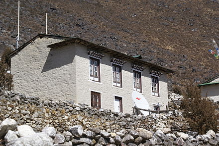 Traditional Sherpa architecture, but with a steel roof