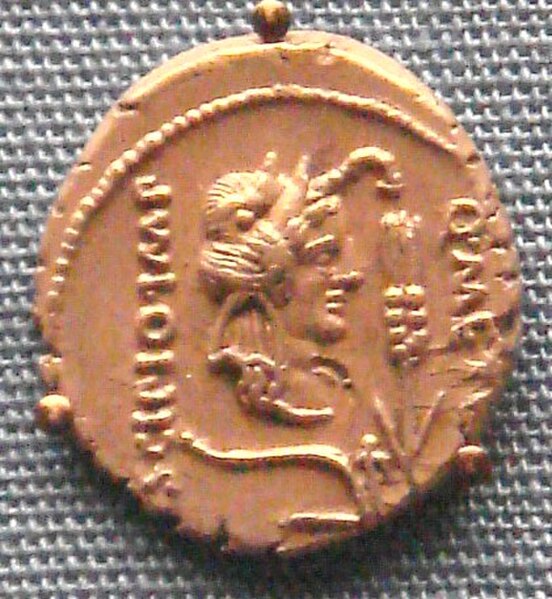 Denarius of Metellus Scipio with elephant-skin headgear to represent African imperium (47-46 BC)