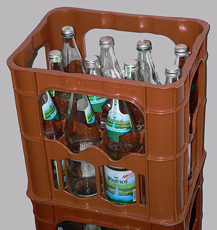 A typical crate of Pfand-bottles with carbonated water