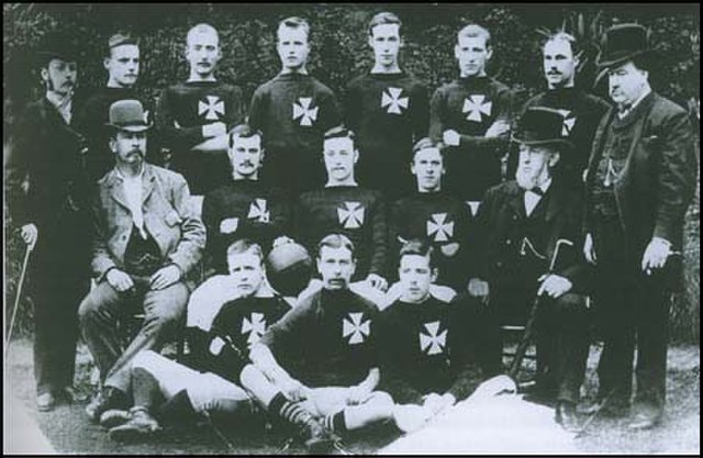 St. Marks (Gorton) in 1884 – the reason for the cross pattée on the shirts is now unknown.