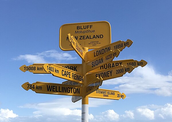 Signpost at Stirling Point, Bluff