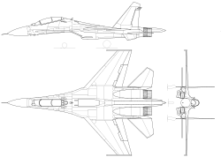 Sukhoi Su-30 3-view line drawing.svg